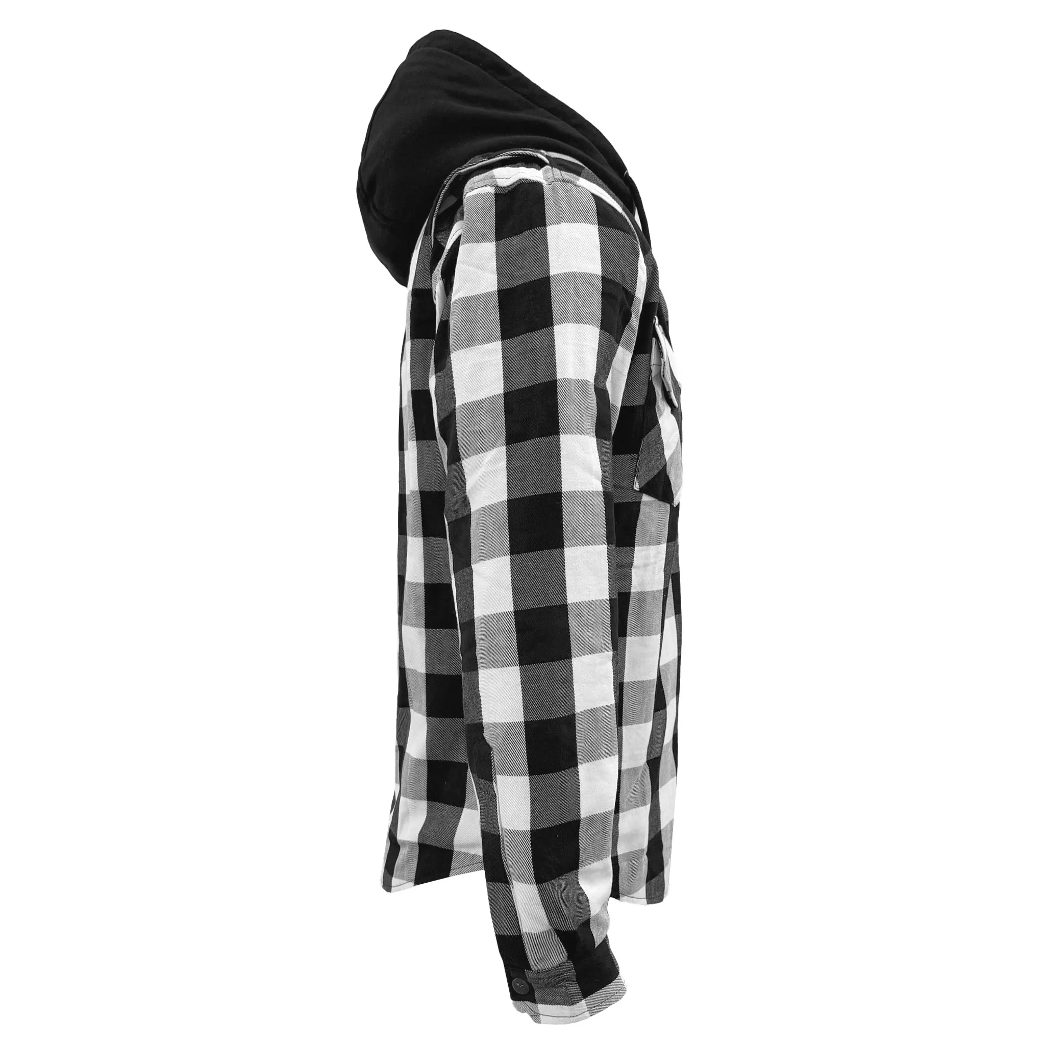 Protective Flannel Hoodie For Men - Black and White Checkered with Pads