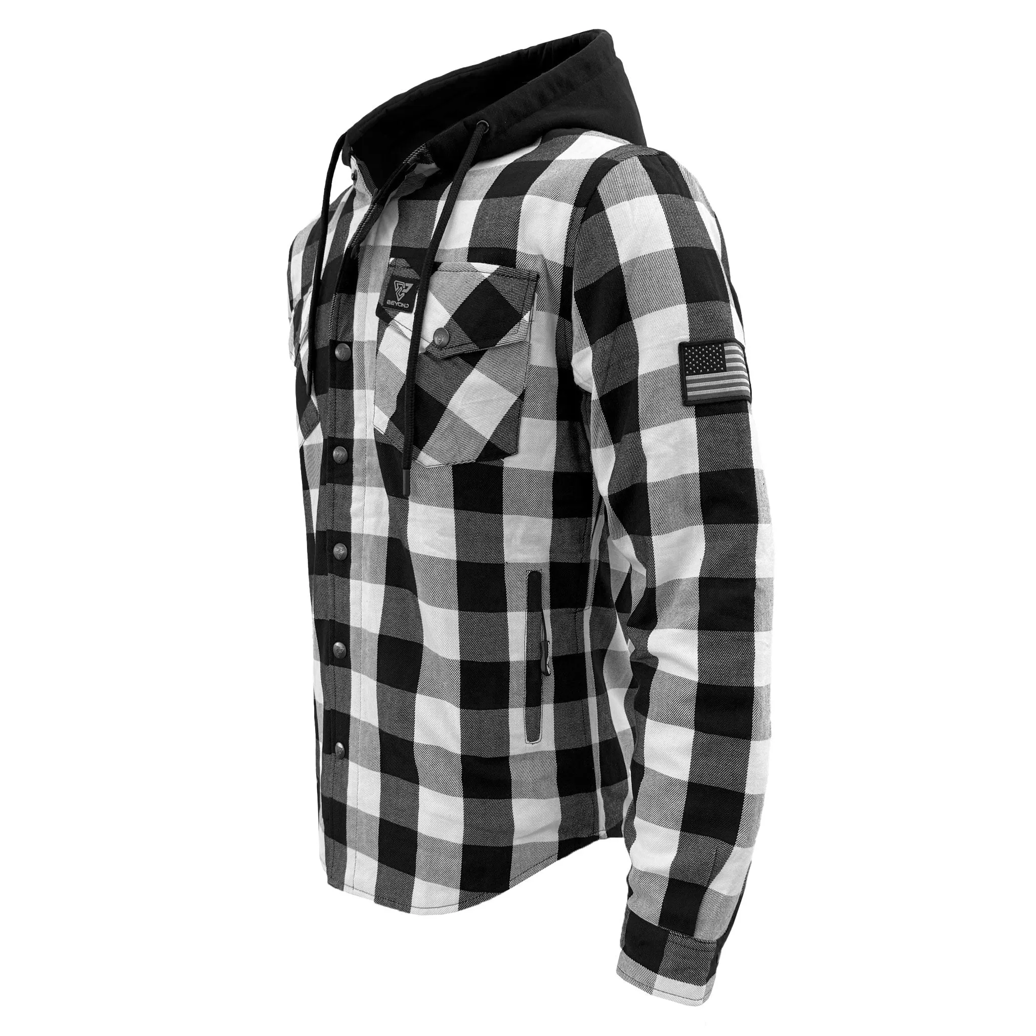 Protective Flannel Hoodie For Men - Black and White Checkered with Pads