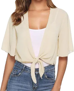Puff Sleeve Shrugs for Women Summer Cropped Sheer Bolero Open Front Short Sleeve Chiffon Cardigans Lightweight Shrug