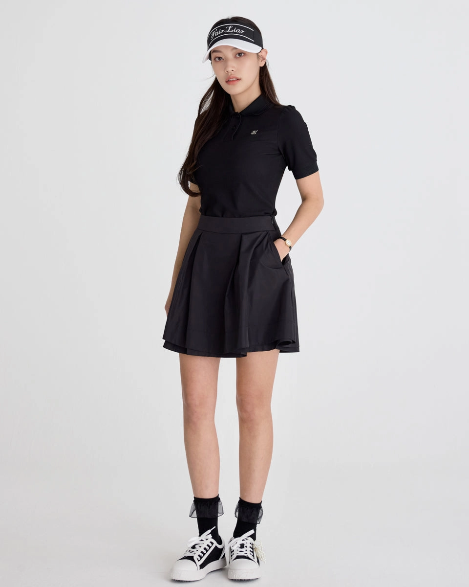 puff sleeve collar t-shirt - Black Microfiber Material