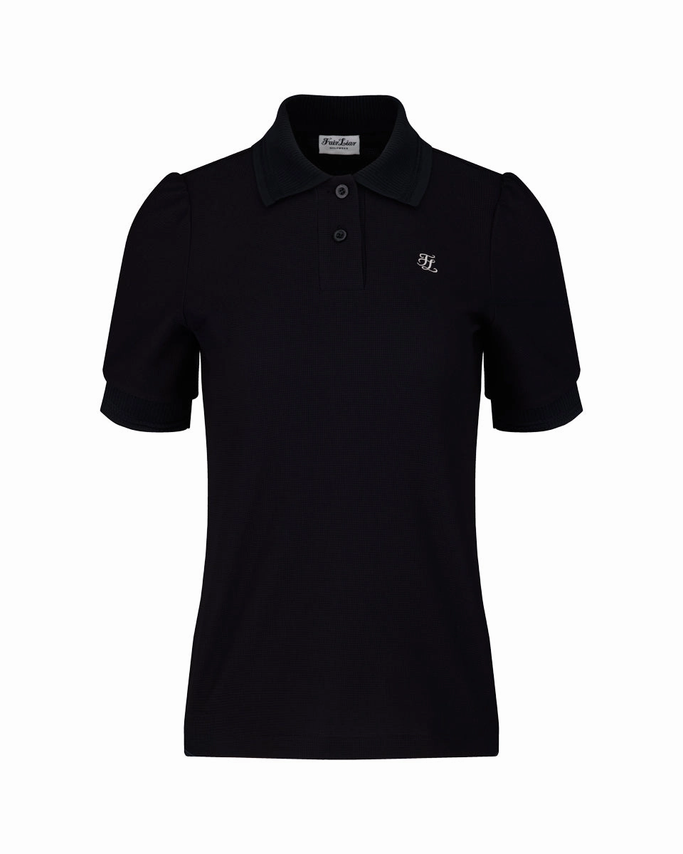 puff sleeve collar t-shirt - Black NonChafingTrim Smooth Seam Transition