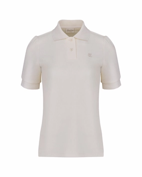 Reinforced Hem Stitching puff sleeve collar t-shirt - Cream