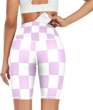 Purple and White American Plaid High Waist Yoga Leggings for Women Gym Clothes Athletic Capris for Women Leggings Cintura alta para Mujer Large