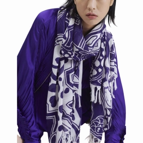 Purple Printed Scarf Classic Zip Up Articulated Ergonomic Fit