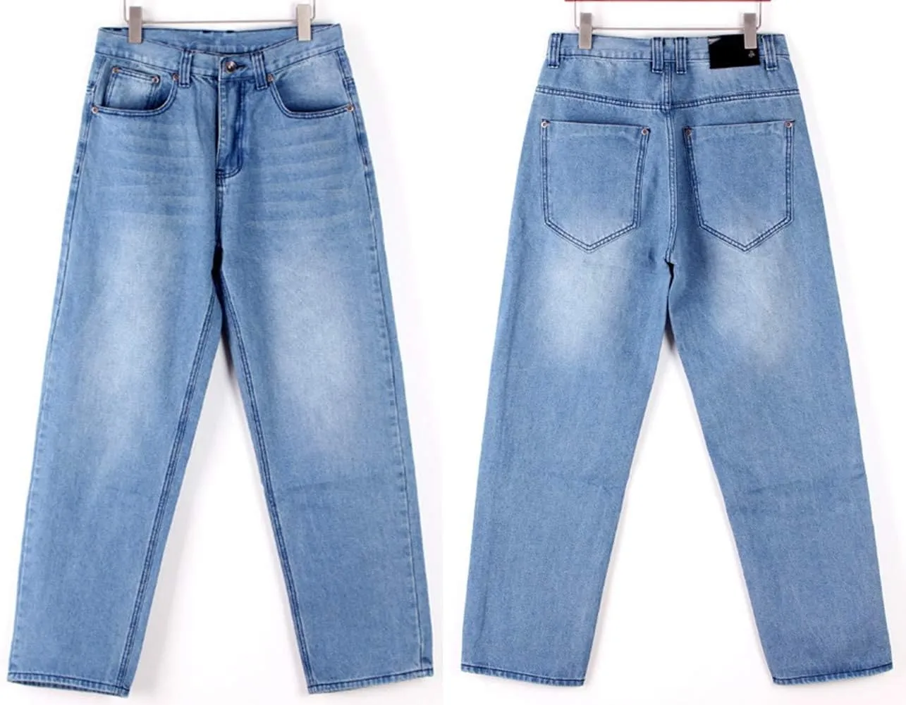 QBO Men's Baggy Jeans Relaxed Fit Denim Loose Pants
