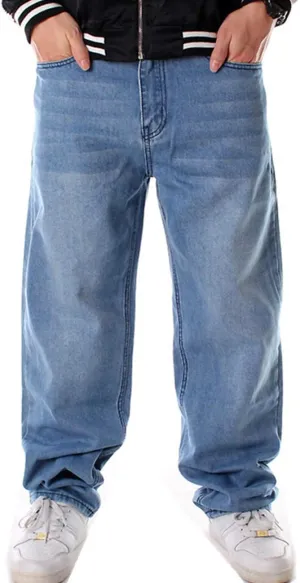 QBO Men's Baggy Jeans Relaxed Fit Denim Loose Pants