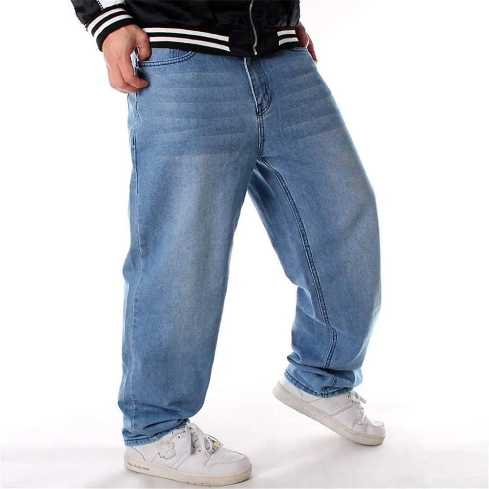 QBO Men's Baggy Jeans Relaxed Fit Denim Loose Pants
