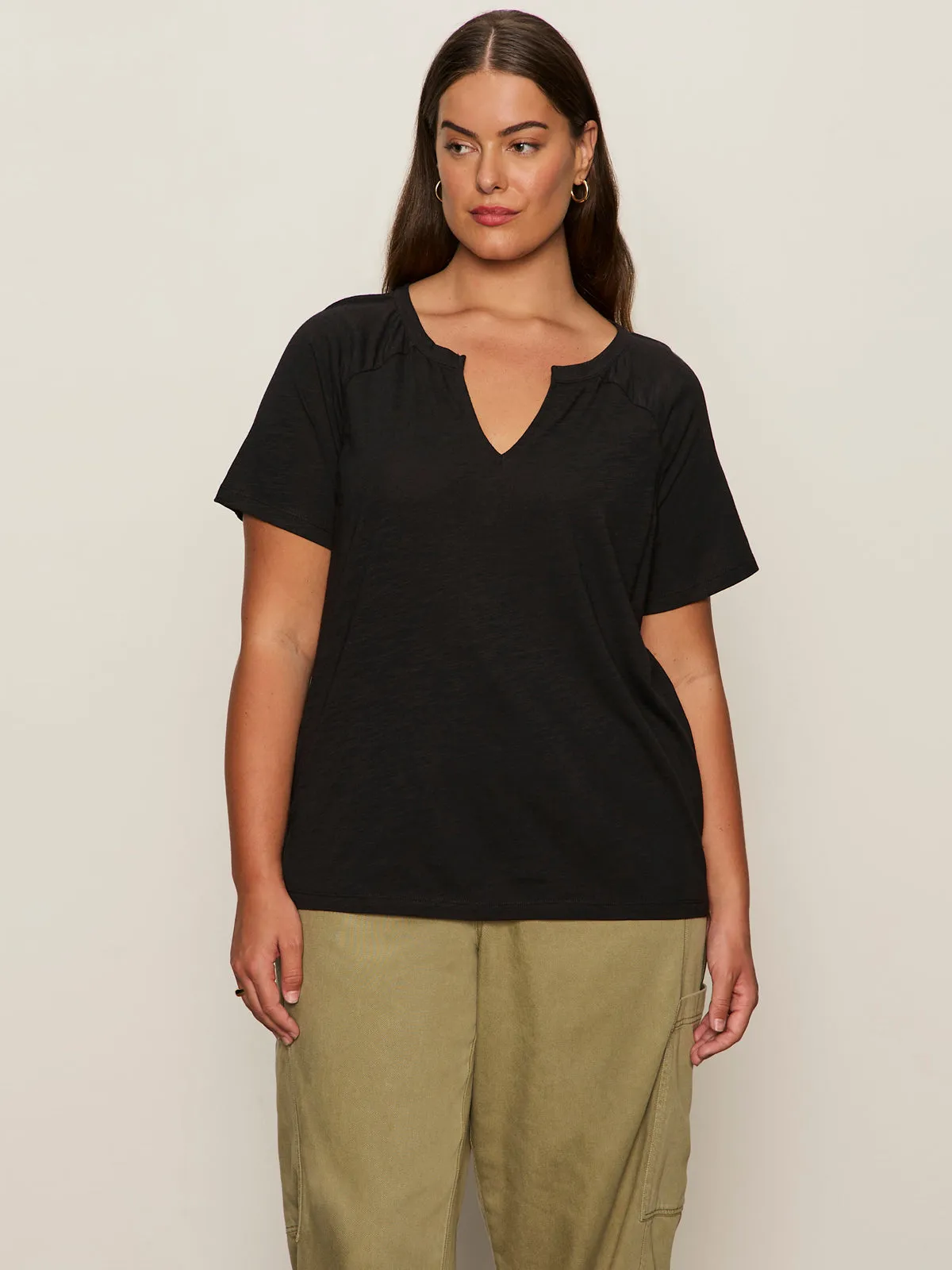 Notch Neck Tee Black Extended Sizing Quick Dry Blend Sport Top