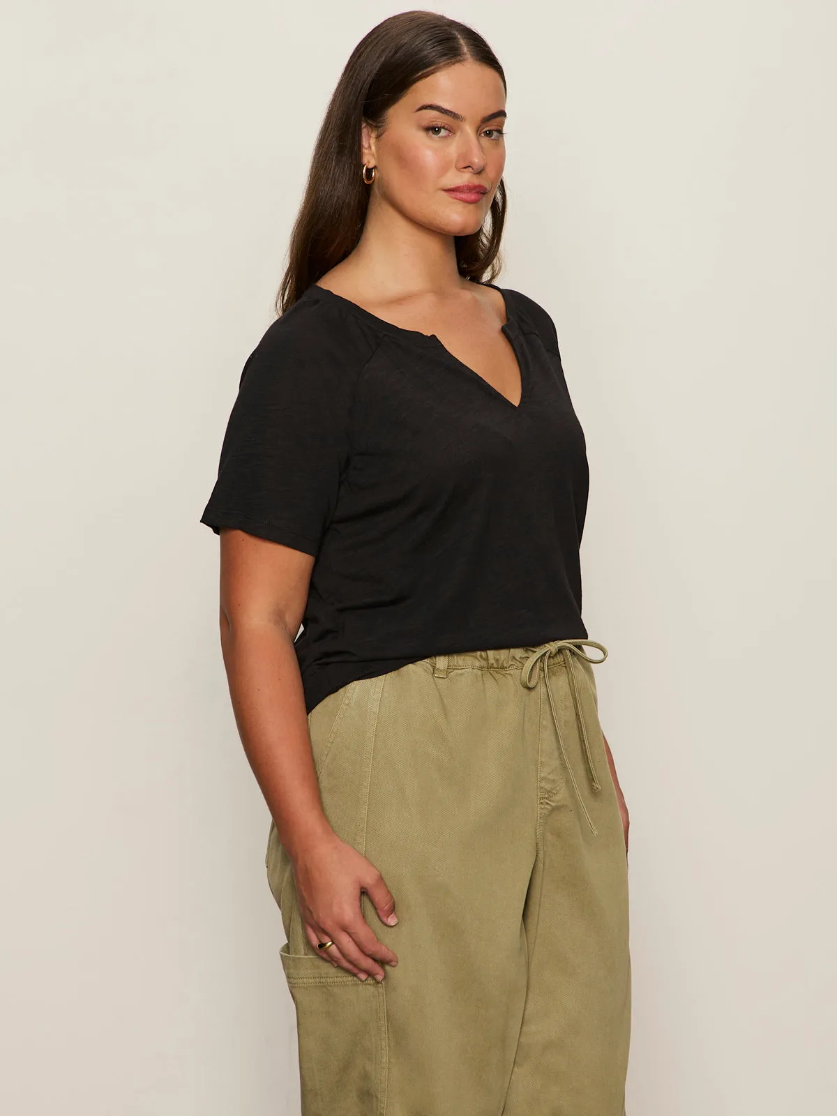 Notch Neck Tee Black Extended Sizing Essential Top Minimal Comfort