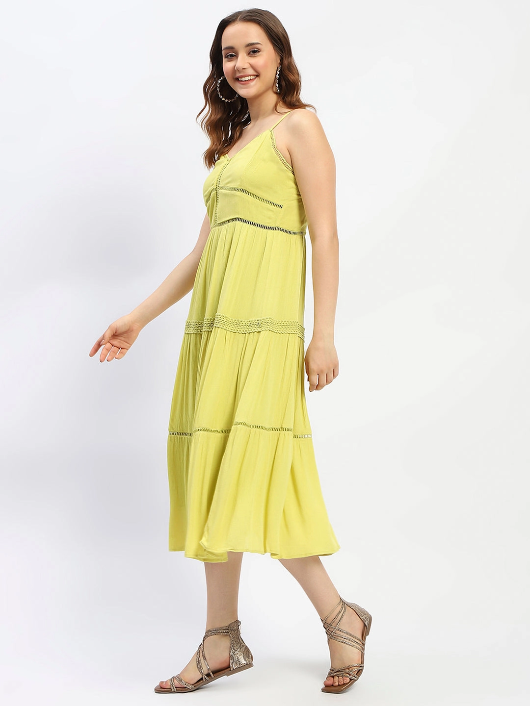 Madame Shanaya Kapoor Green Cotton Tiered Cami Dress Relaxed Fit