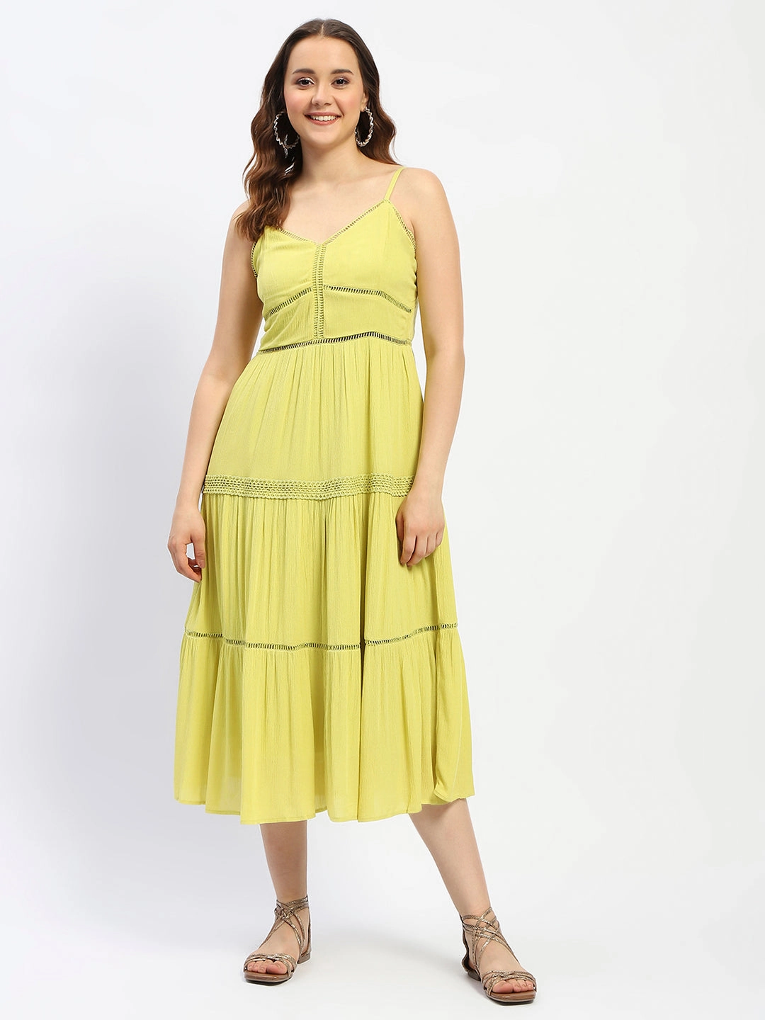 Madame Shanaya Kapoor Green Cotton Tiered Cami Dress Pure Stitch Feminine Charm