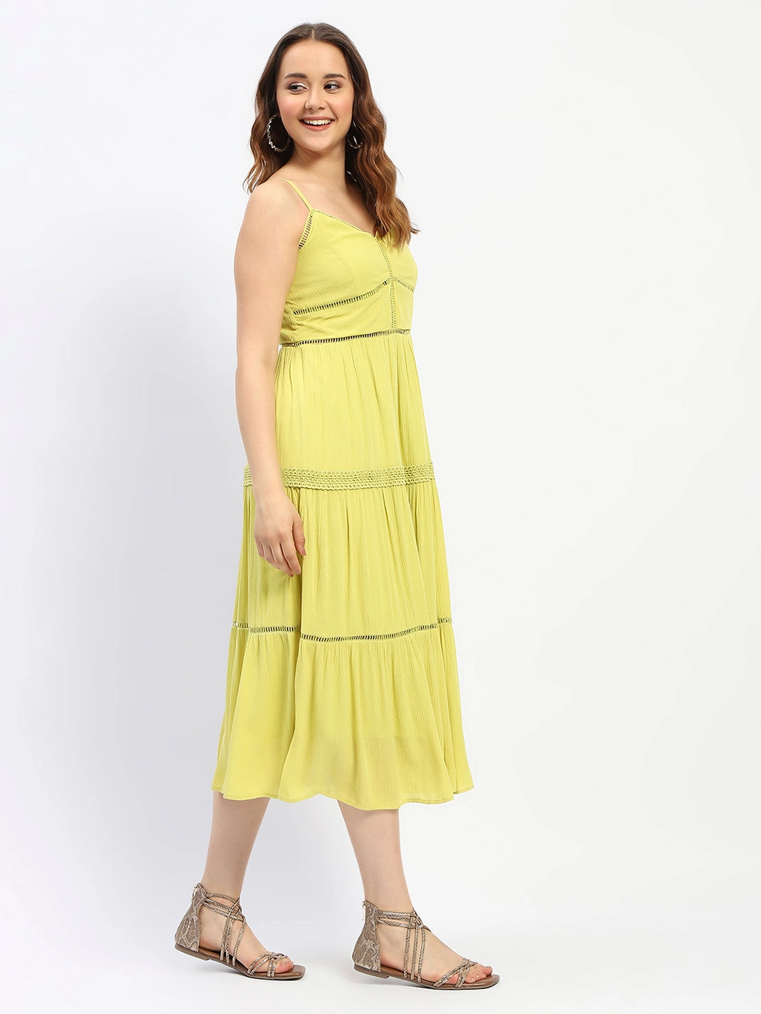 Madame Shanaya Kapoor Green Cotton Tiered Cami Dress Comfortable travel dress