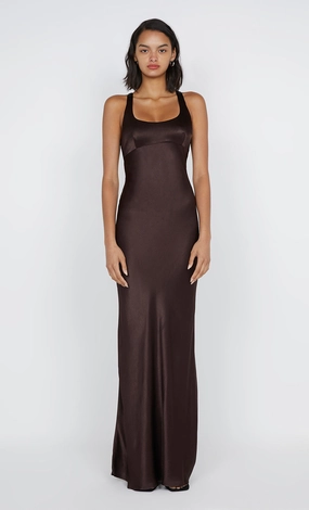 MAXINA CROSSOVER DRESS - DARK CHOCOLATE Slim Form
