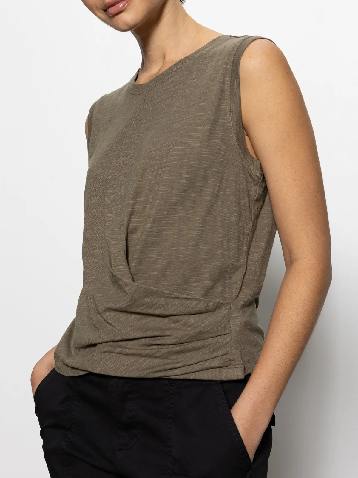 Draped Tank Burnt Olive Flexible Collar