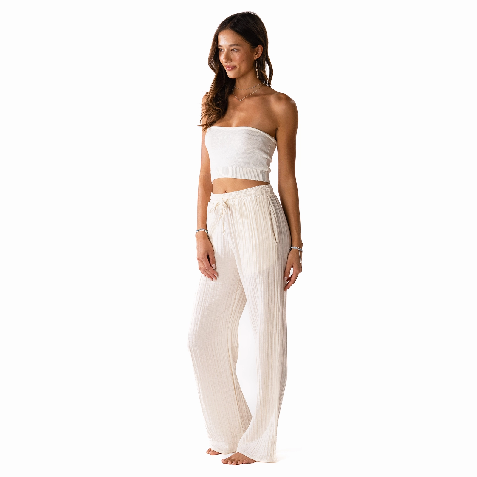 Cream Cotton Cabana Pants Light Shape