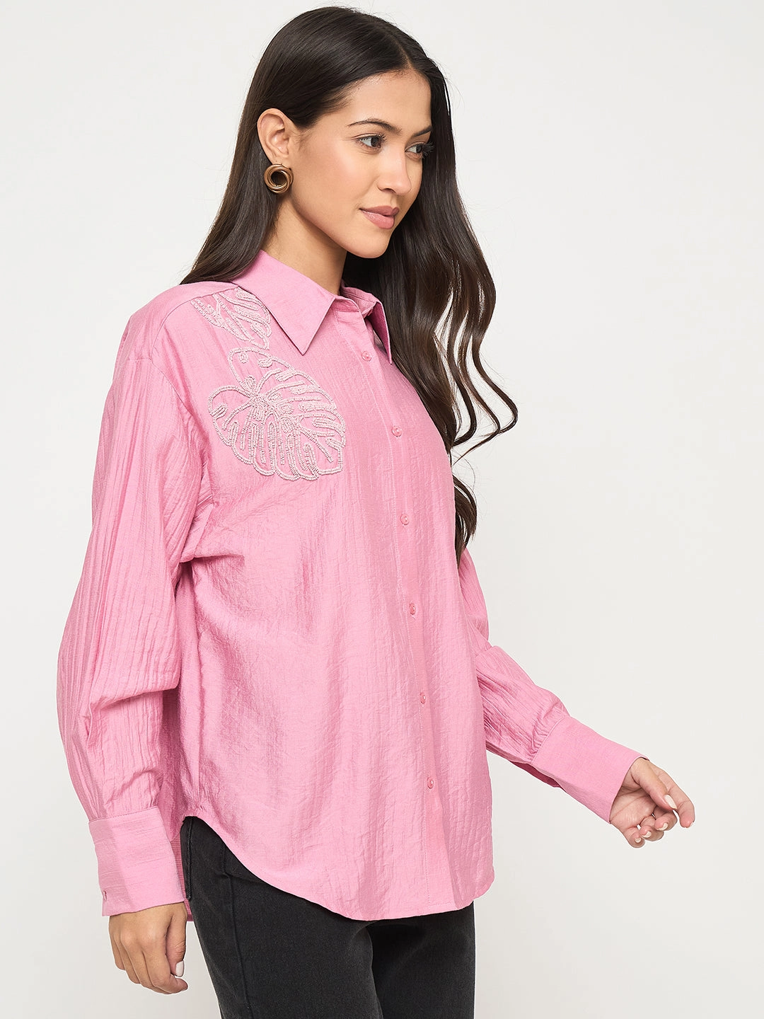 Madame Textured Botanical Embellishment Dusty Pink Shirt Multipurpose Utility