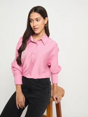 Madame Textured Botanical Embellishment Dusty Pink Shirt Comfortable fit Solid Hue