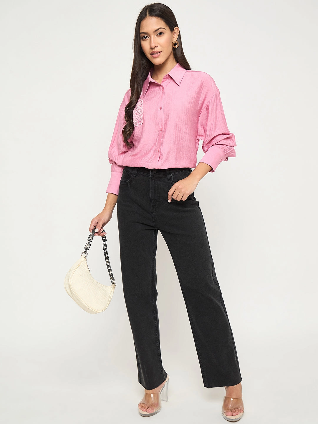 Madame Textured Botanical Embellishment Dusty Pink Shirt Unmatched comfort Breathable Design