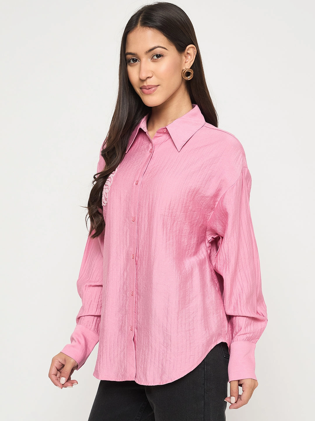 Madame Textured Botanical Embellishment Dusty Pink Shirt tailored look