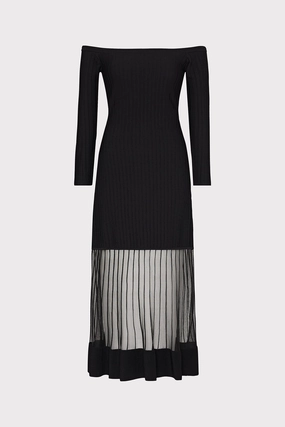Off The Shoulder Sheer Knit Midi Dress Daily Warmth Minimal Fashion