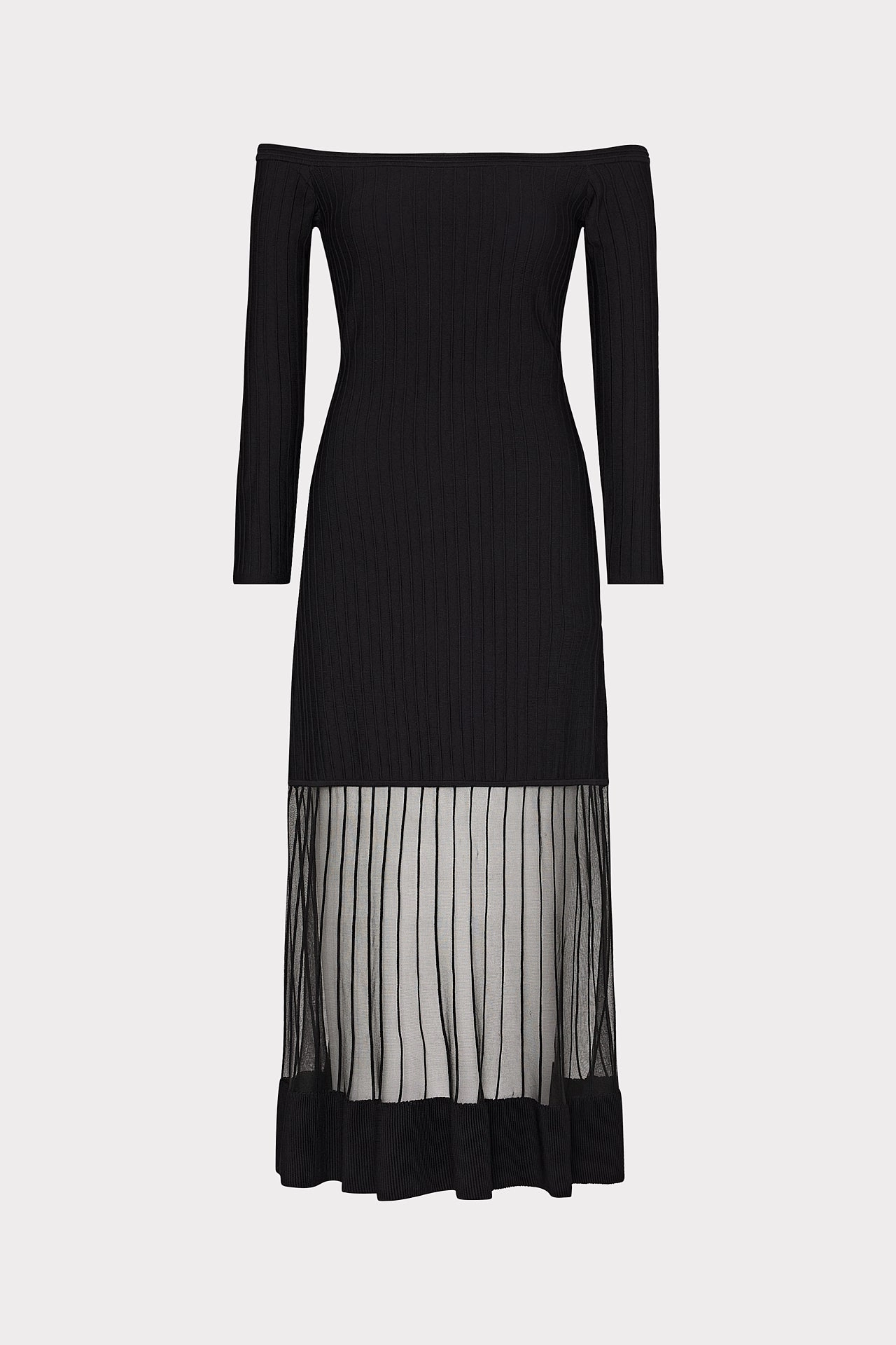 Sublimation Print Resistant Off The Shoulder Sheer Knit Midi Dress