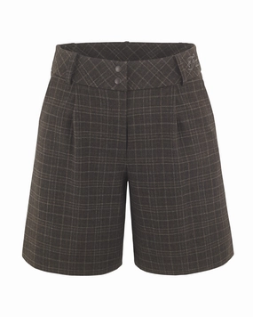 Flex Fit Design Pin Tuck Bermuda Pants - Brown