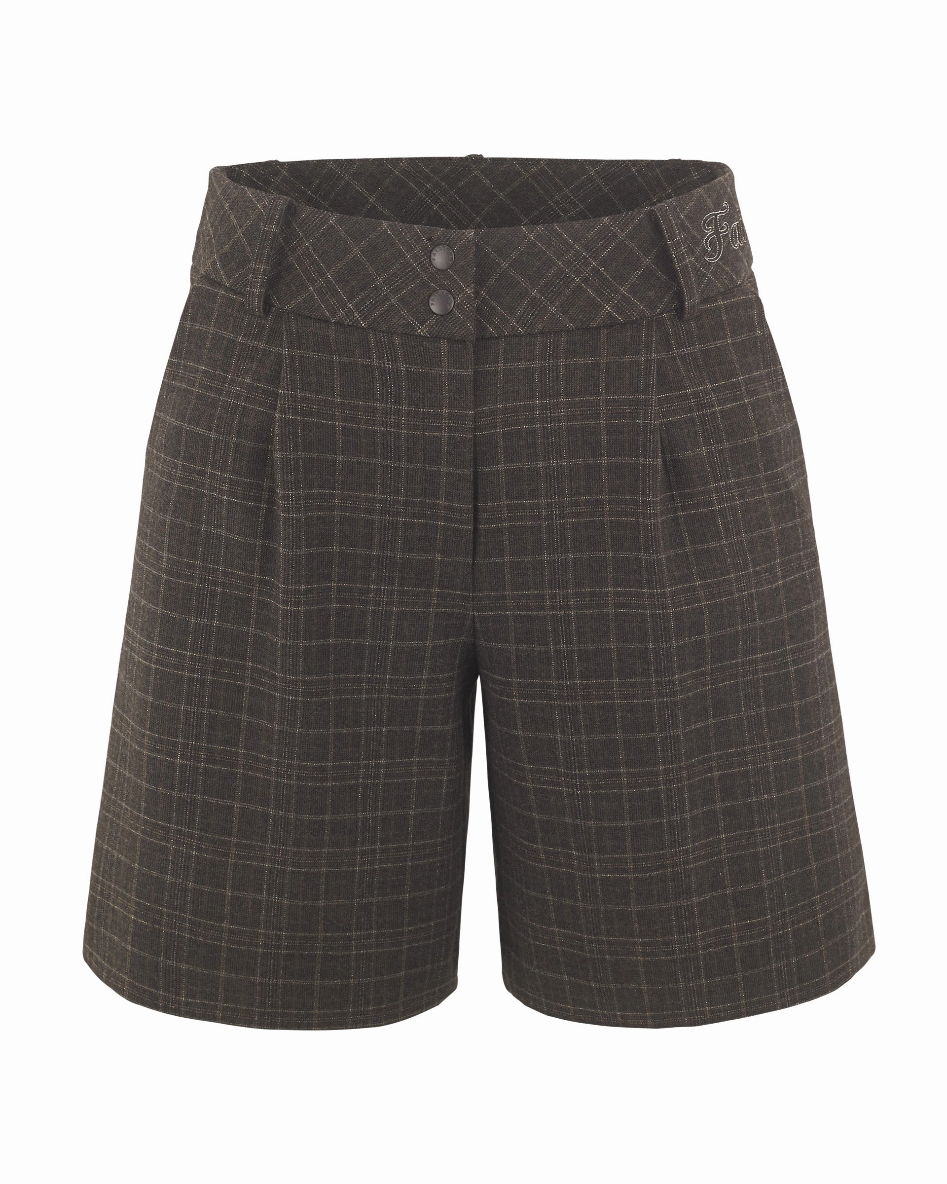 Flex Fit Design Pin Tuck Bermuda Pants - Brown
