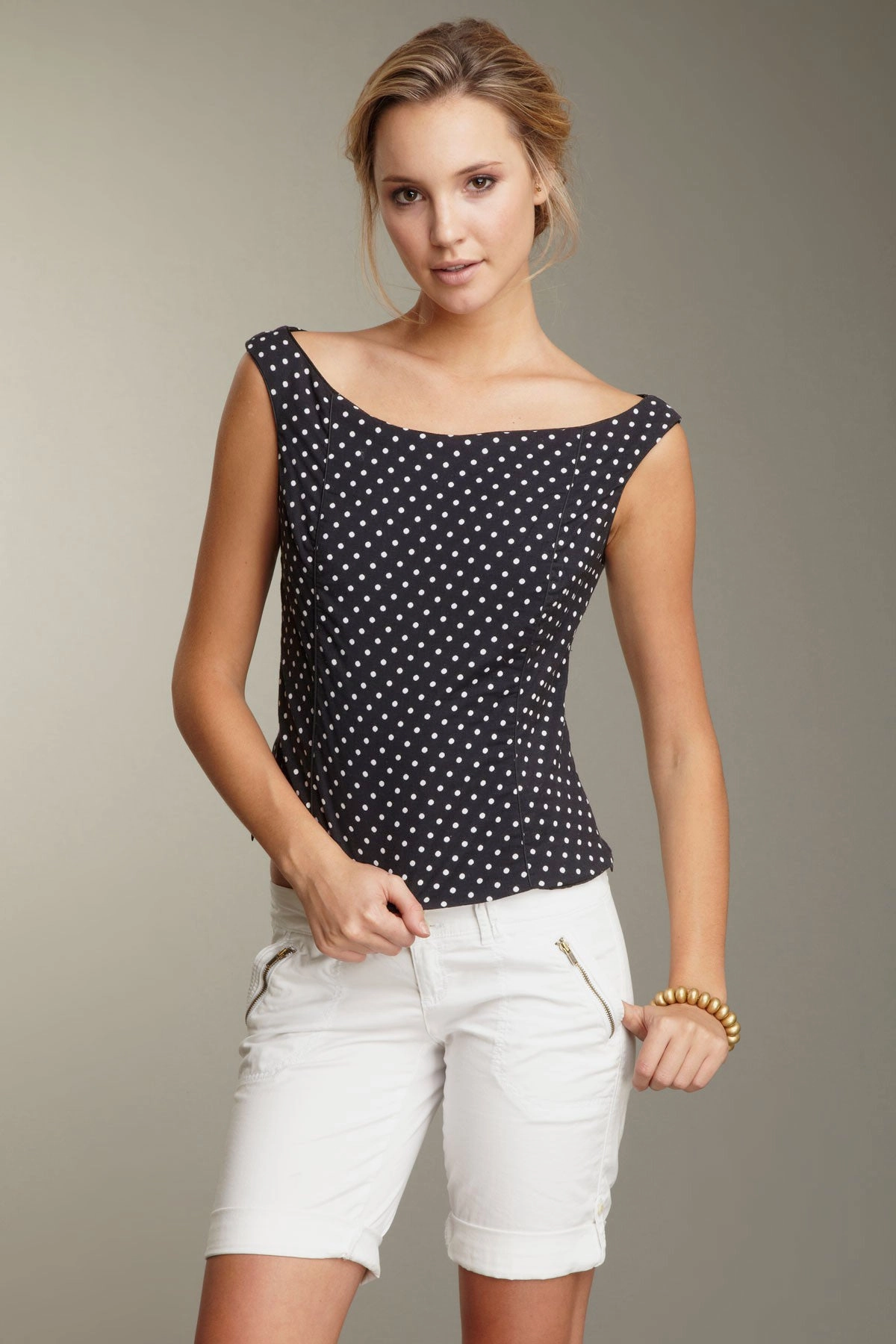 BreathableMaterial MultiPanelBreathability Hepburn's Polka Dot Top - Black / White Dot