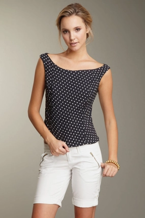Hepburn's Polka Dot Top - Black / White Dot Contrast Stitch