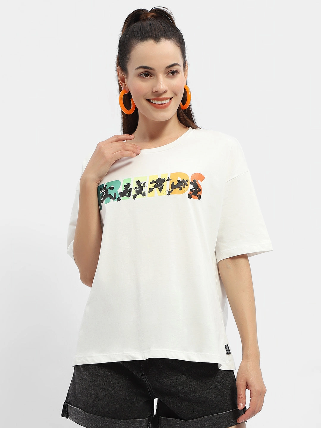 Casual Style Wear Geometric precision Madame Disney Graphic Print White Regular T-Shirt