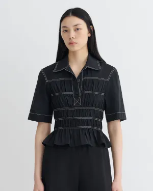 Summer Vibes Nairi - Smocked Glass Poplin Shirt - Black