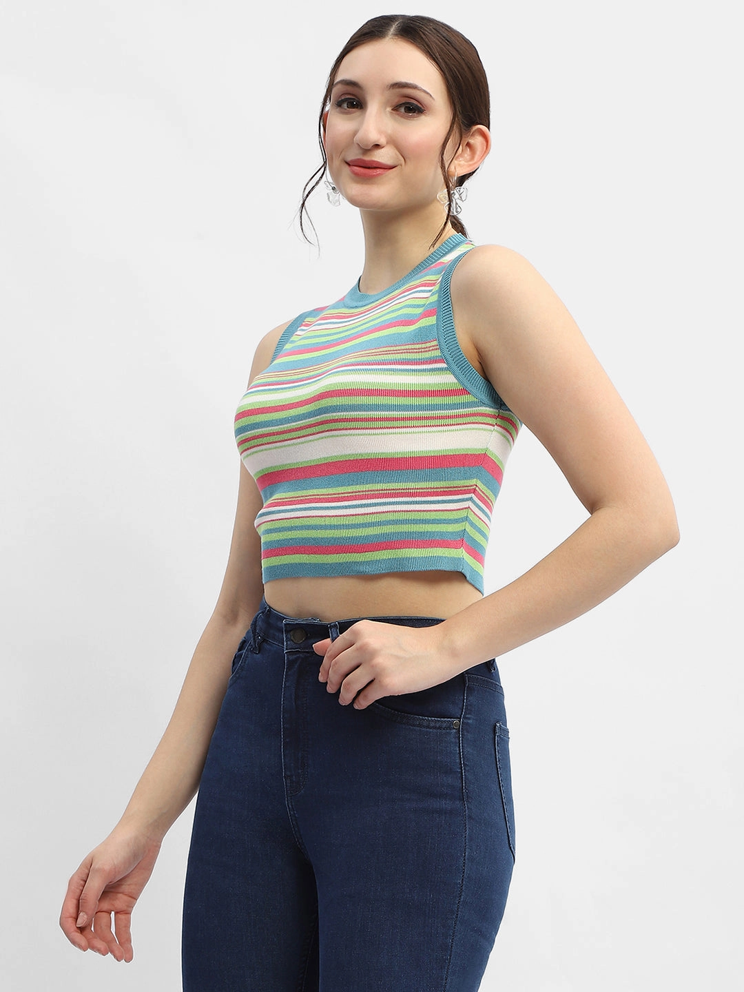 Abrasion Resistant Surface Madame Striped Airforce Blue Tank Top