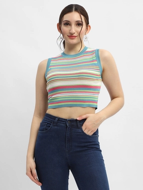 Madame Striped Airforce Blue Tank Top SlubTexture AbrasionResistant Fabric