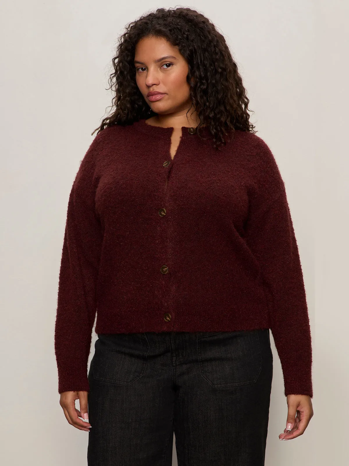 SoftBrushed Athletic Wear Boucle Cardi Dark Crimson Extended Sizing