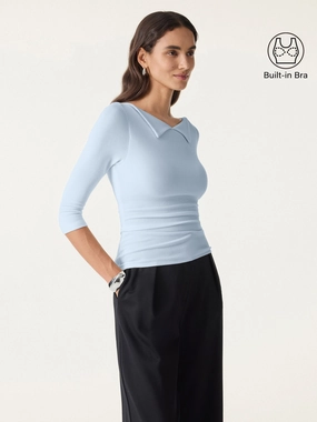 Light Warm Flapped Boatneck 3/4 Sleeve Brami SweatWicking Fabric Convertible Neckline
