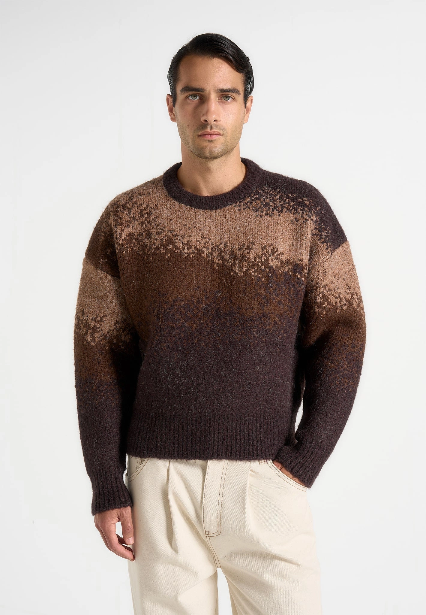 Fresh Look Warm Vibe Yani - Ombr?? Wool Crewneck Sweater - Brown