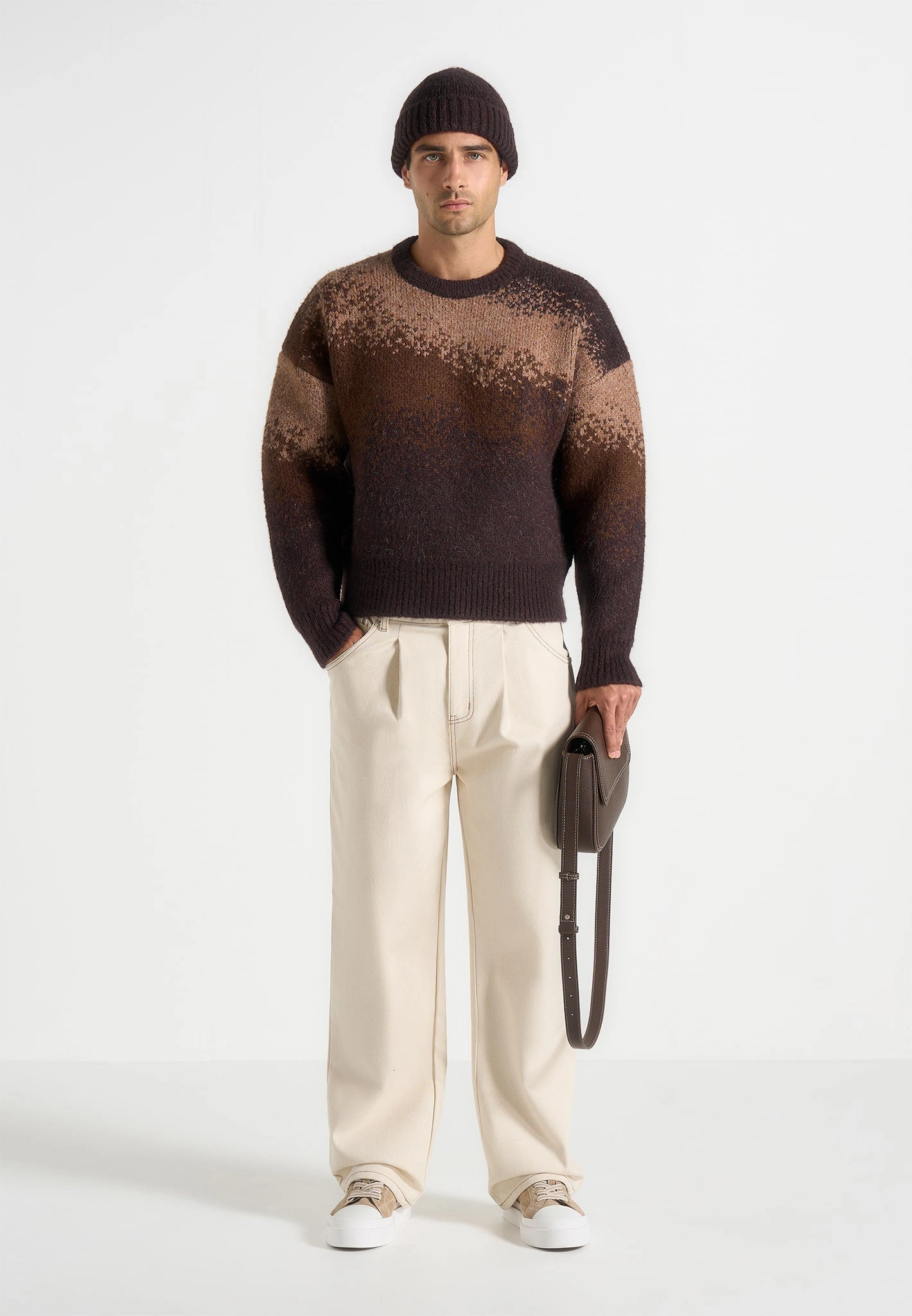 Butter Soft Finishing Yani - Ombr?? Wool Crewneck Sweater - Brown