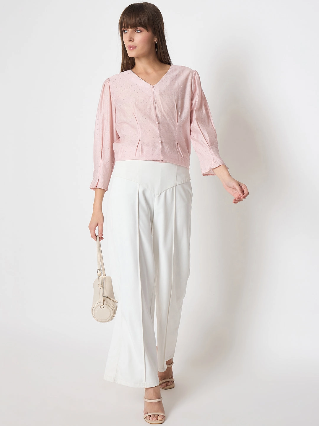 Ethically Sourced Material Machine Washable Fabric Madame Nylon Swarovski Dart Detailed Peach Top