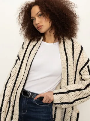 Openwork Beach Cardi Chalk Black Stripe MoistureWicking Material Fashionable Look