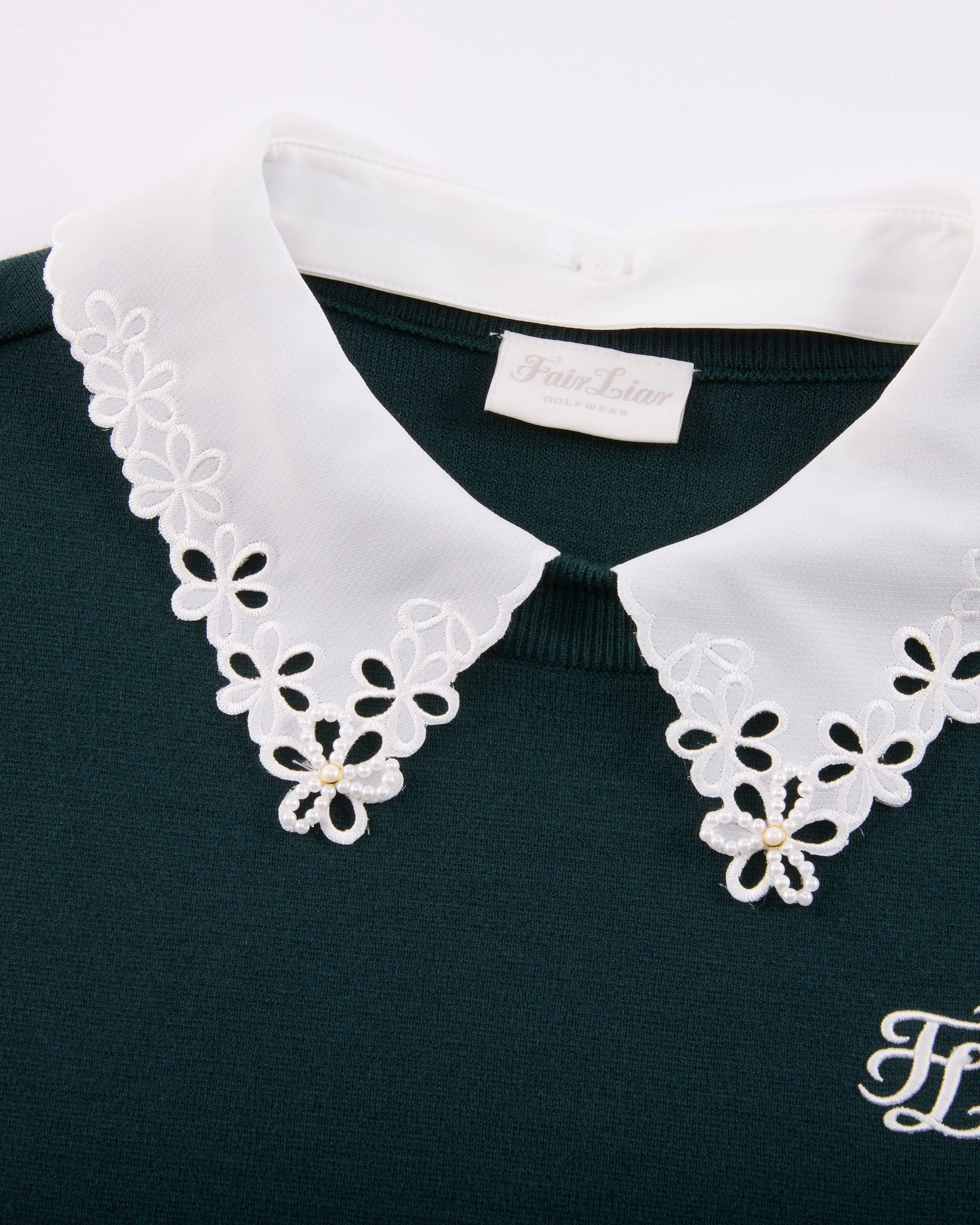 Detachable beaded lace collar knit - Dark Green Abrasion Resistant Fabric