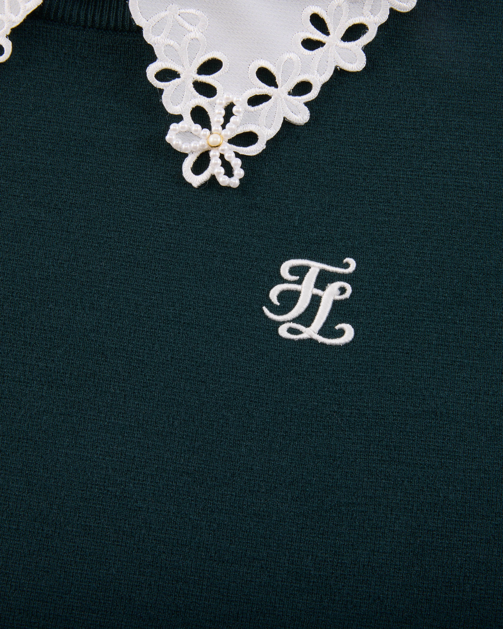 Detachable beaded lace collar knit - Dark Green EcoFriendly Dye Process