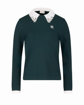 Detachable beaded lace collar knit - Dark Green Odor Resistant Material