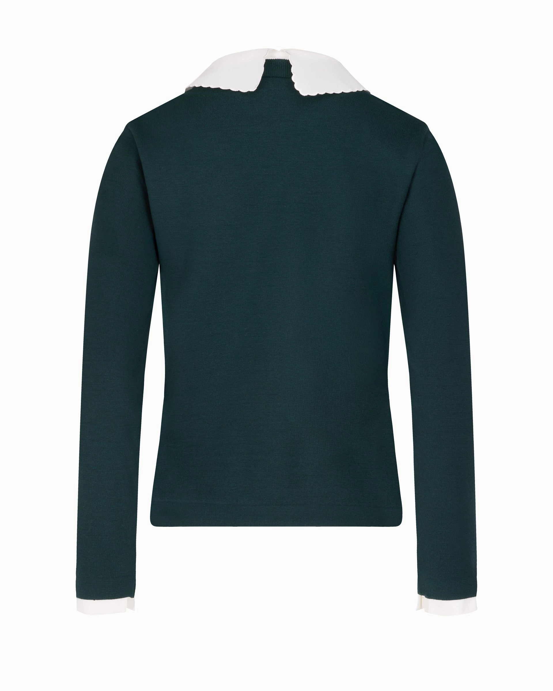Detachable beaded lace collar knit - Dark Green V-neck Blouse