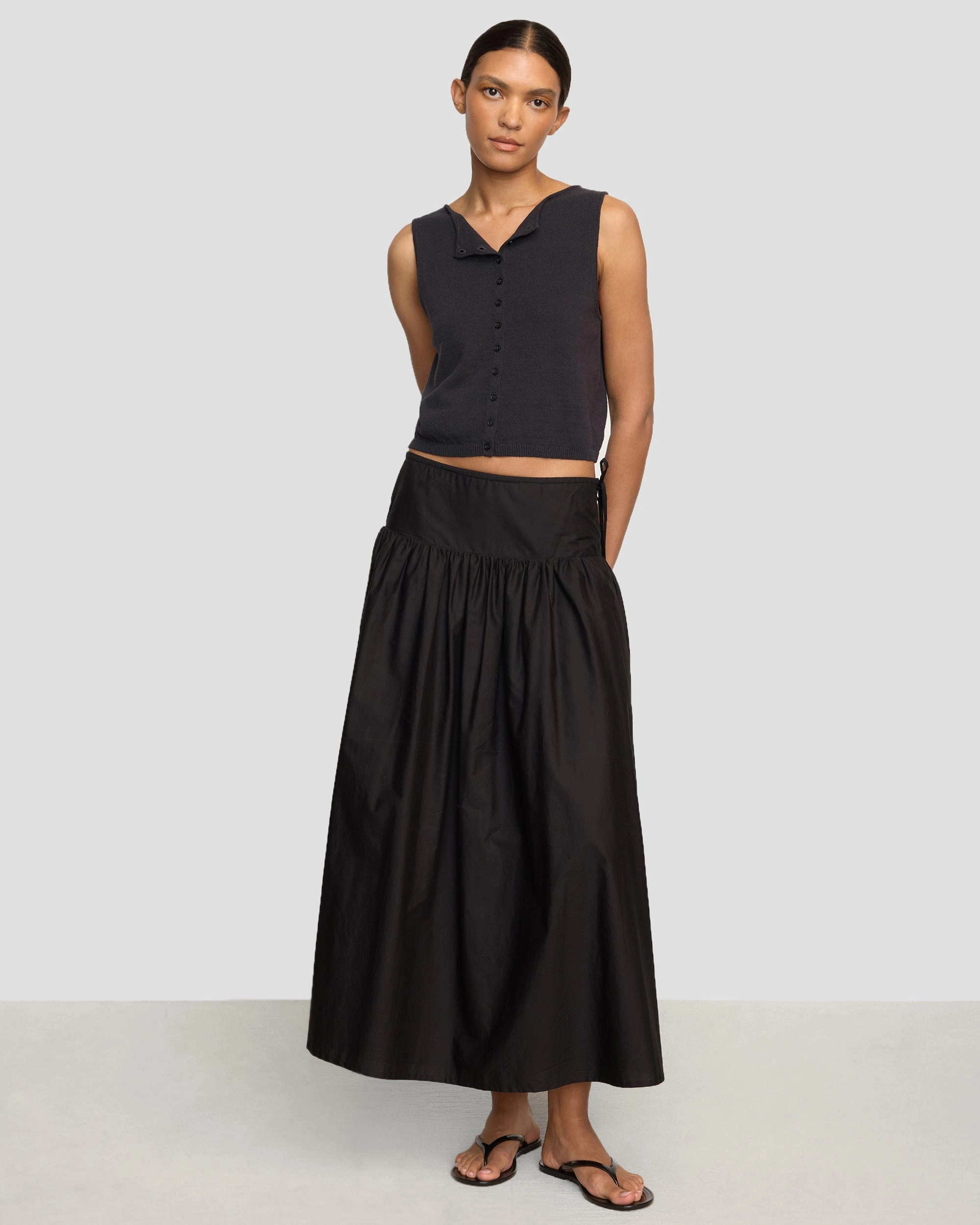 Elith Cotton-Linen Button Knit Vest Minimalist Collar