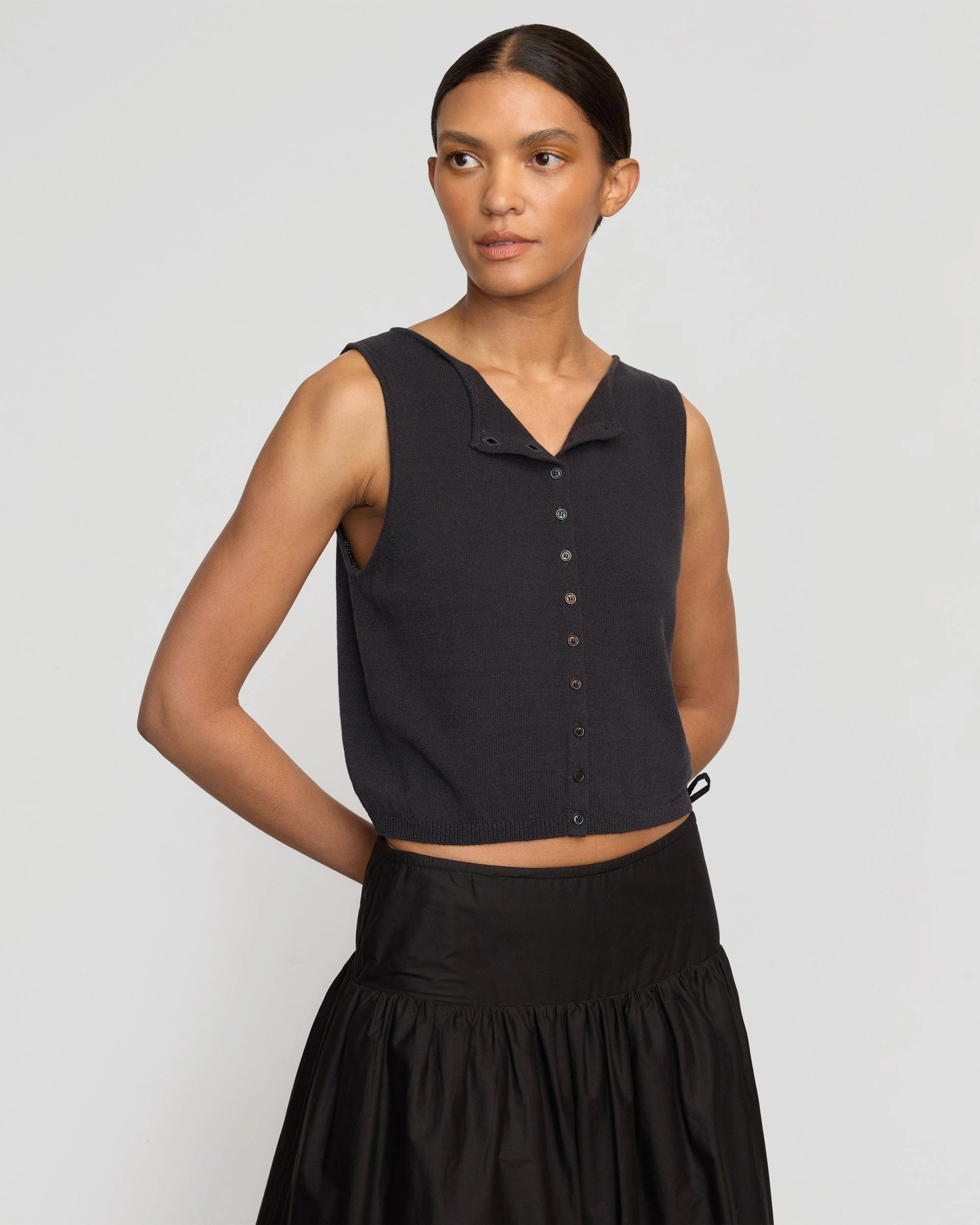 Elith Cotton-Linen Button Knit Vest Hidden Zipper Closure