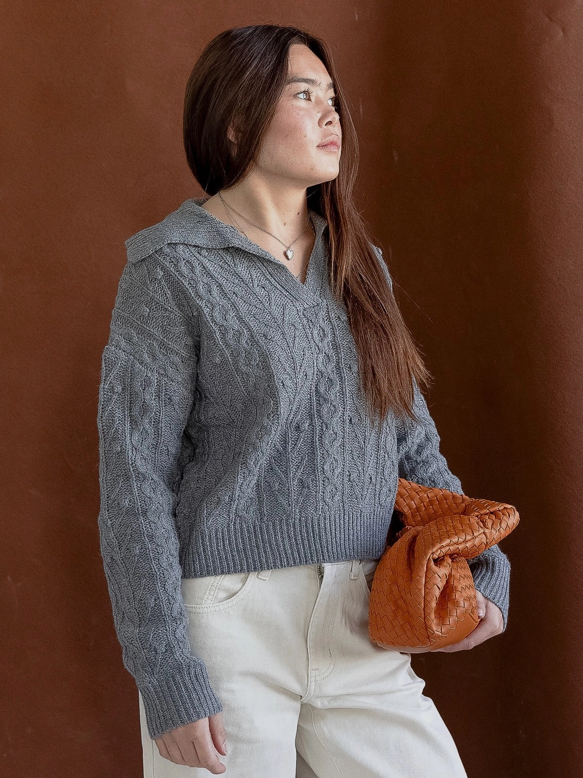 Grey Wide Cable Knit Elastic hem Sleek Wear