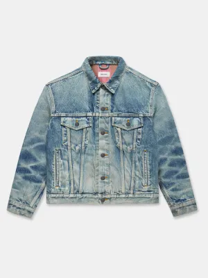 QUILTED DENIM LINER JACKET IN VINTAGE WASHED INDIGO