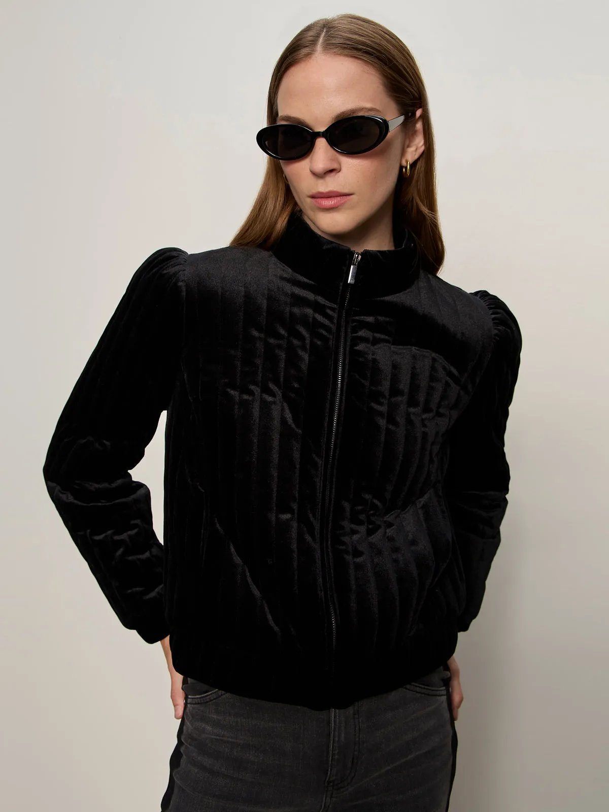 Waterproof Zippers performance day Quilted Velvet Jacket Black