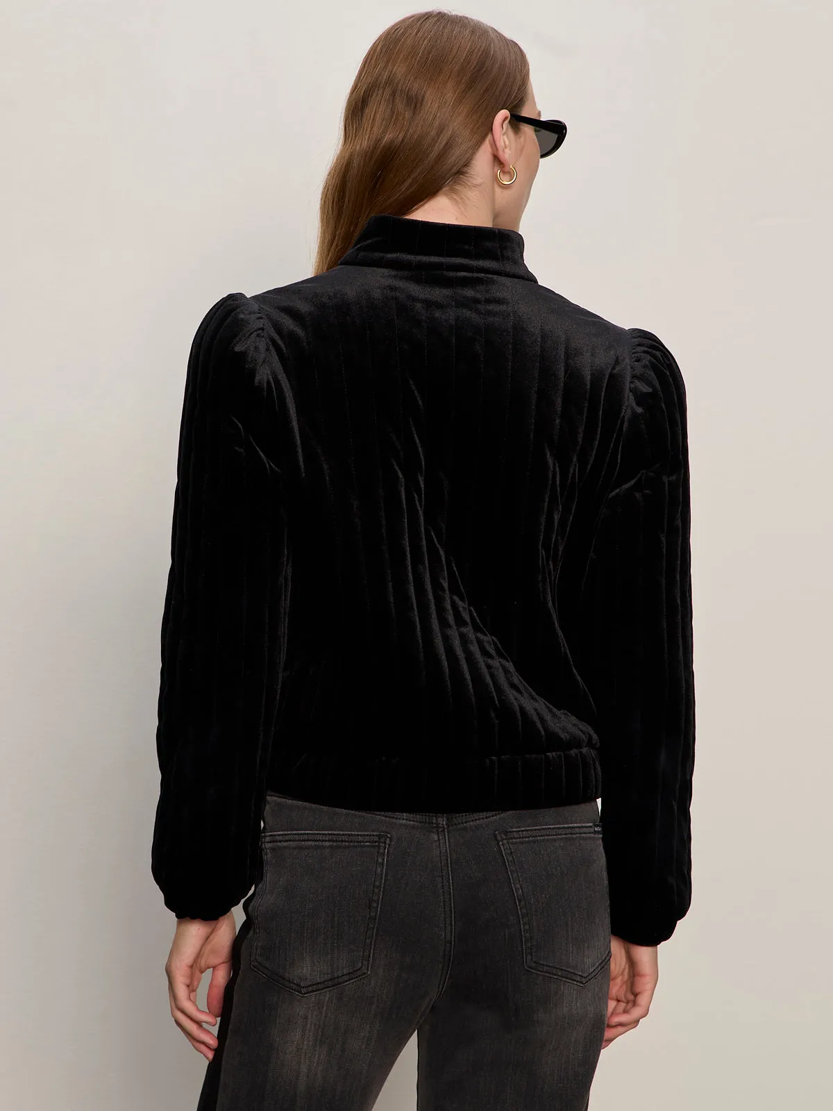 FleeceBacking Solid-color Quilted Velvet Jacket Black