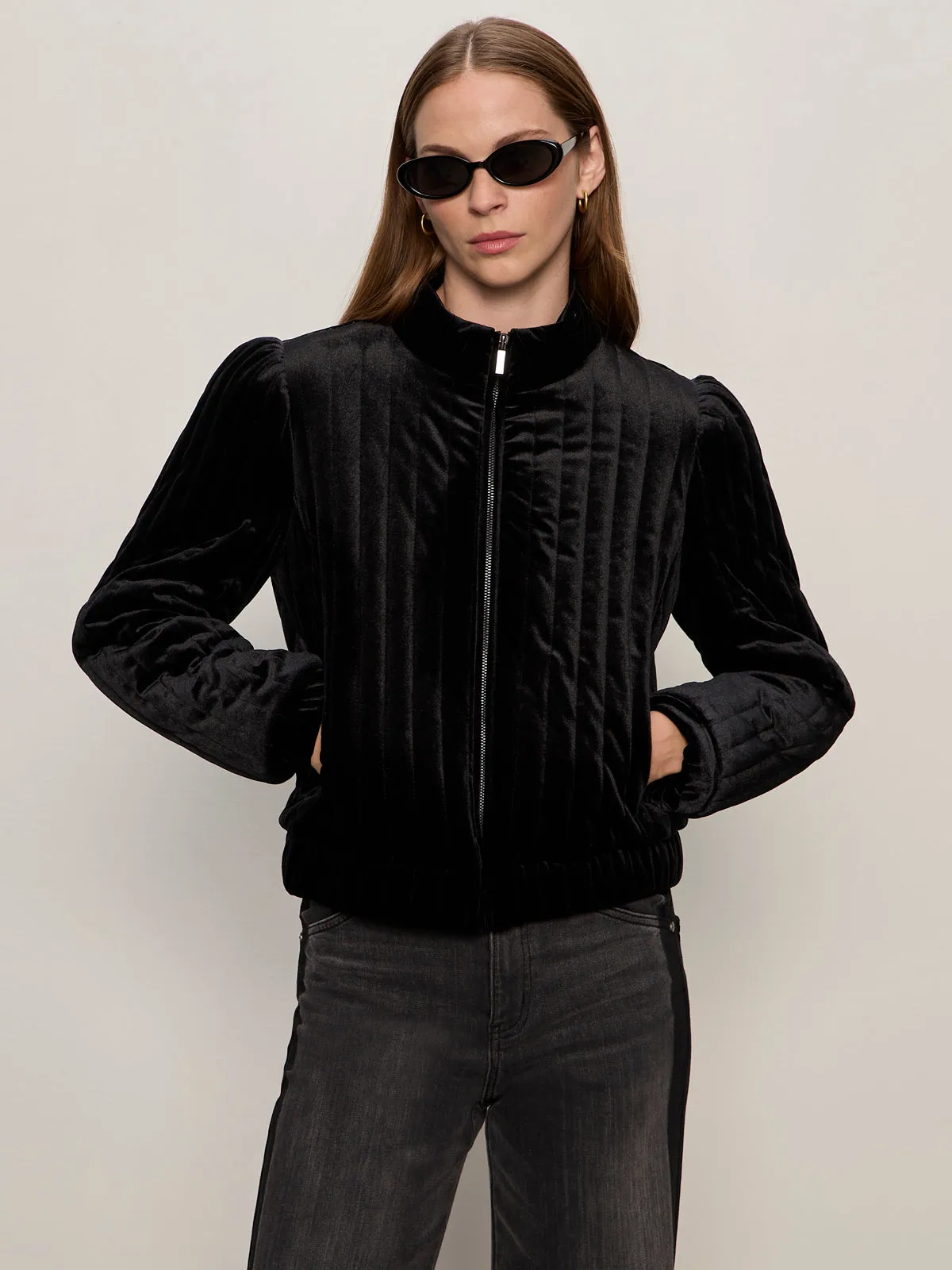 EcoFriendlyMaterial Quilted Velvet Jacket Black